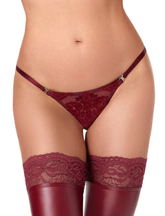 Noir Handmade F426 Masquerade Tanga – Burgund Flocked Tüll & Silber-Verschluss