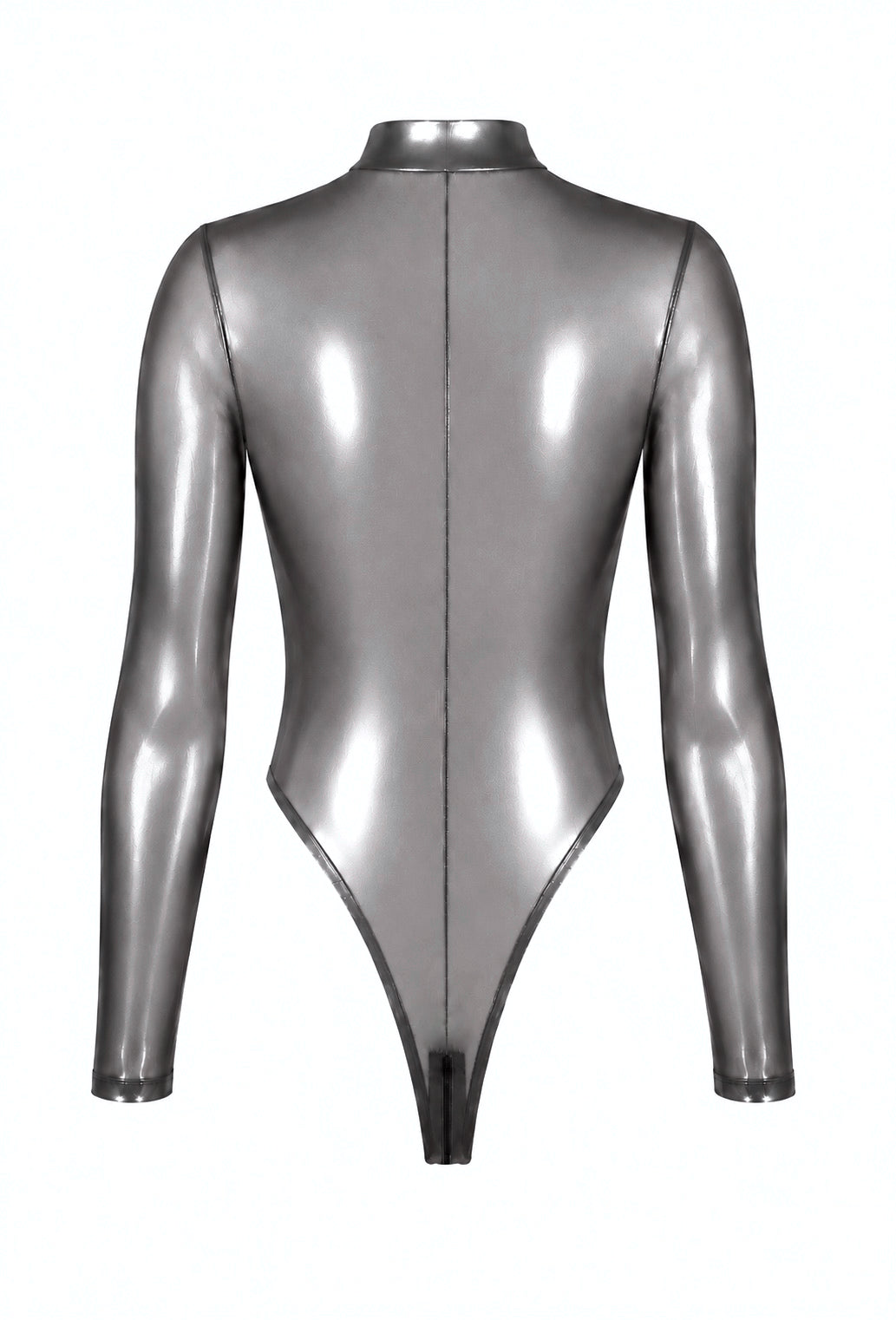 Noir Handmade F430 Moondust Bodysuit – Silber, Dreifach-Reißverschluss & Stehkragen