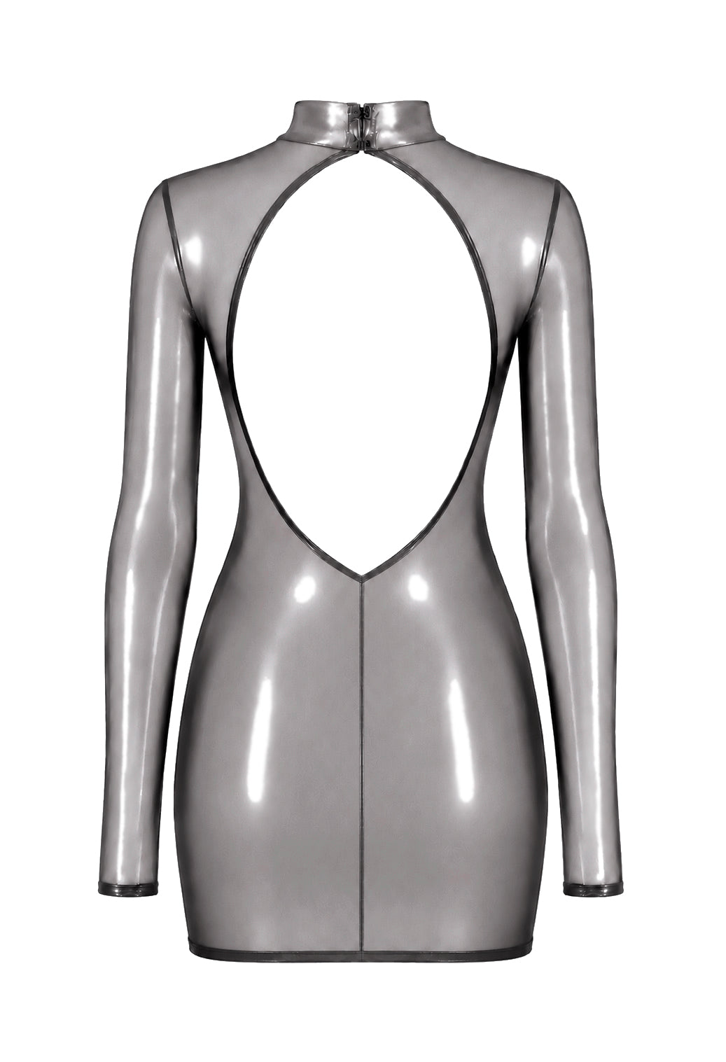 Noir Handmade F431 Moondust Minikleid – Silber, Rückenausschnitt & Stehkragen