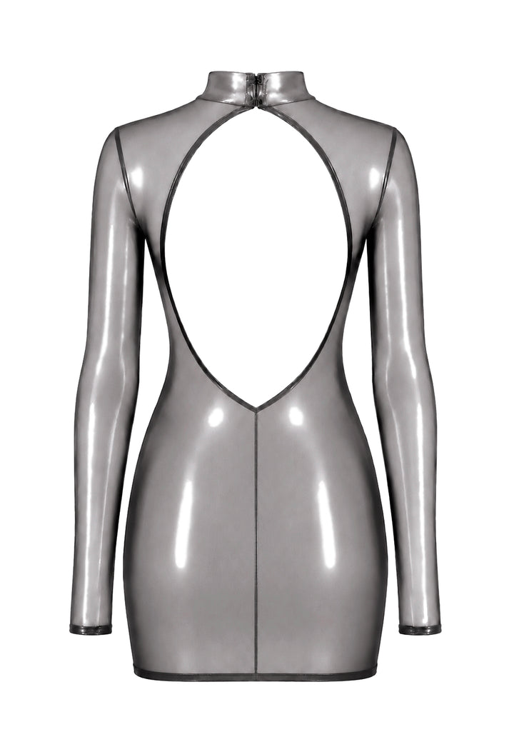 Noir Handmade F431 Moondust Minikleid – Silber, Rückenausschnitt & Stehkragen