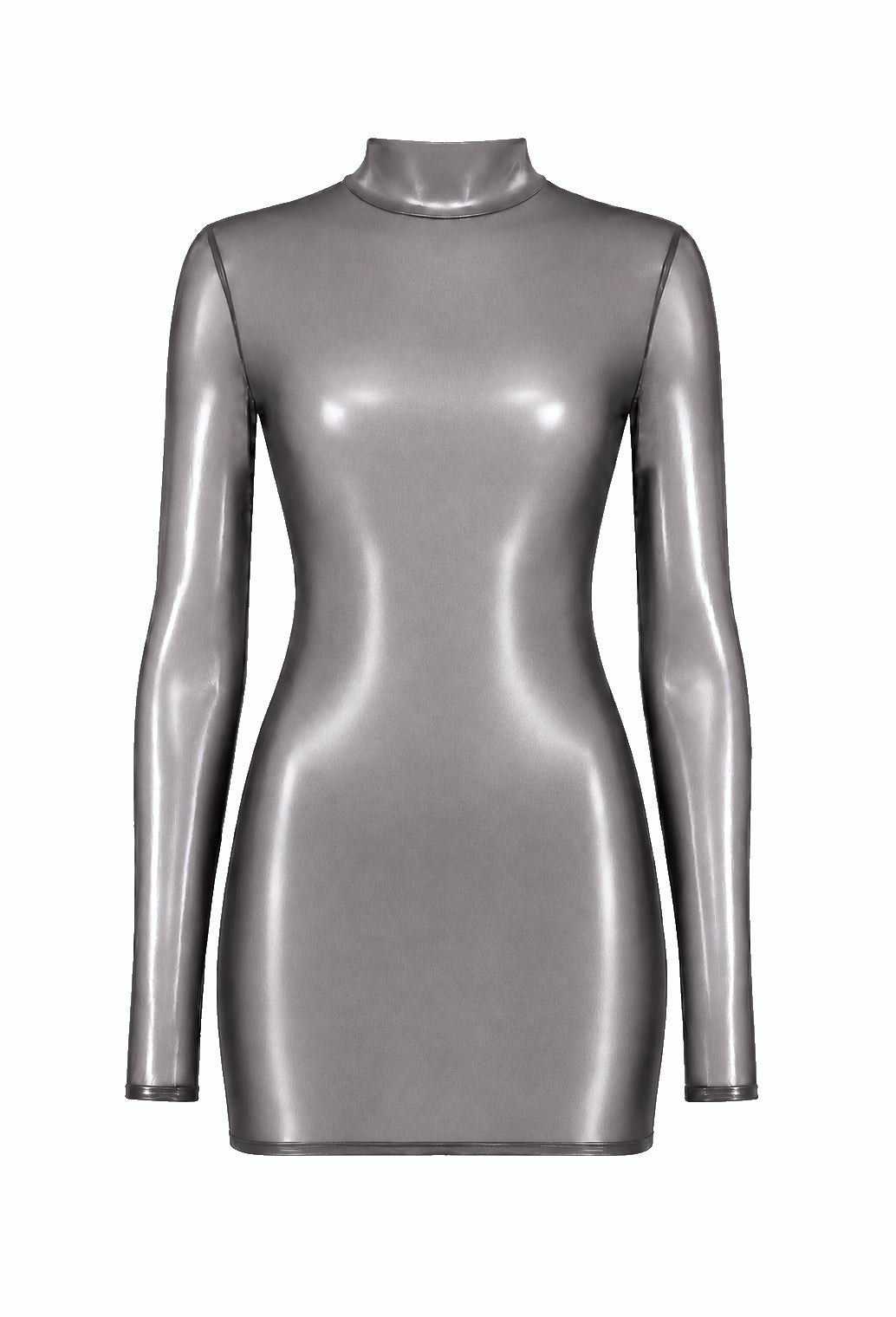 Noir Handmade F431 Moondust Minikleid – Silber, Rückenausschnitt & Stehkragen