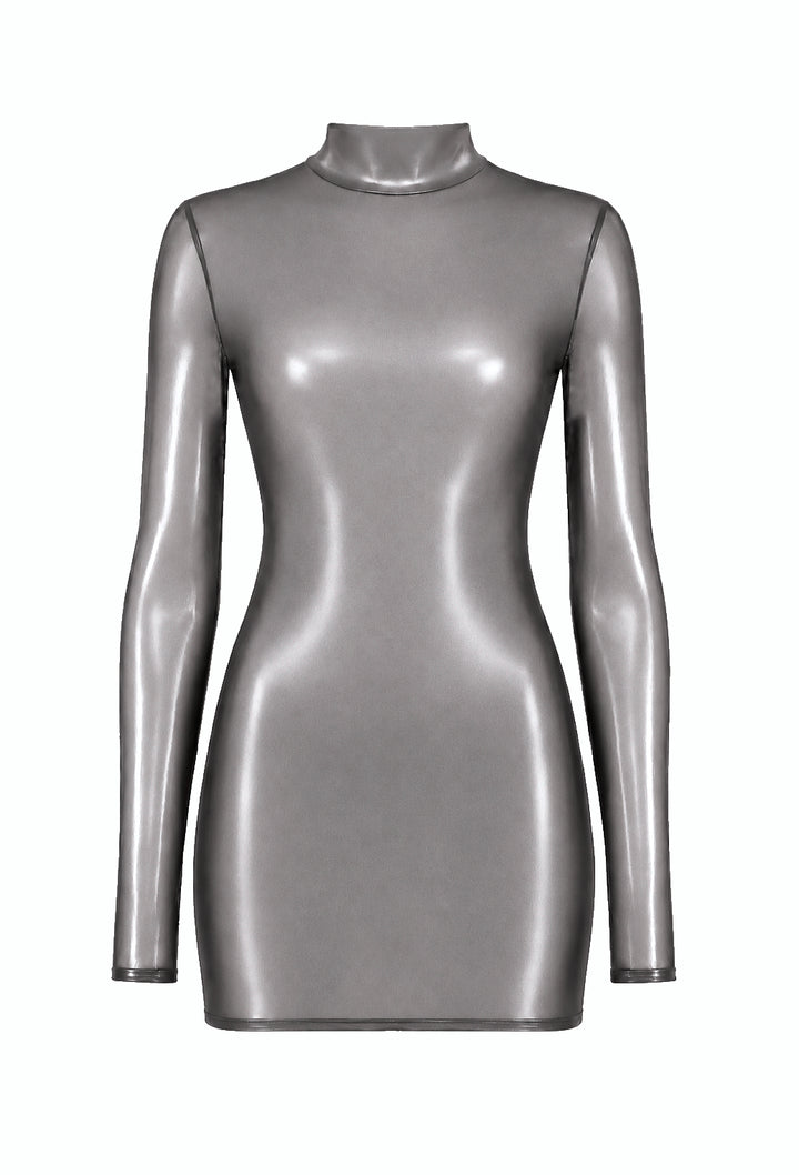 Noir Handmade F431 Moondust Minikleid – Silber, Rückenausschnitt & Stehkragen