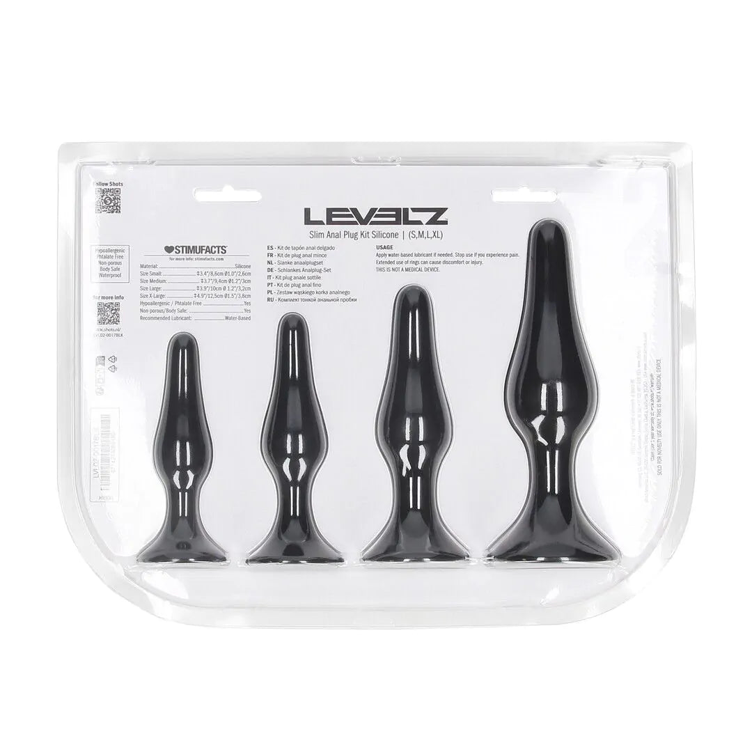 Levelz - Silikon Anal Plug Set mit 4 Plugs - S/M/L/XL schwarz