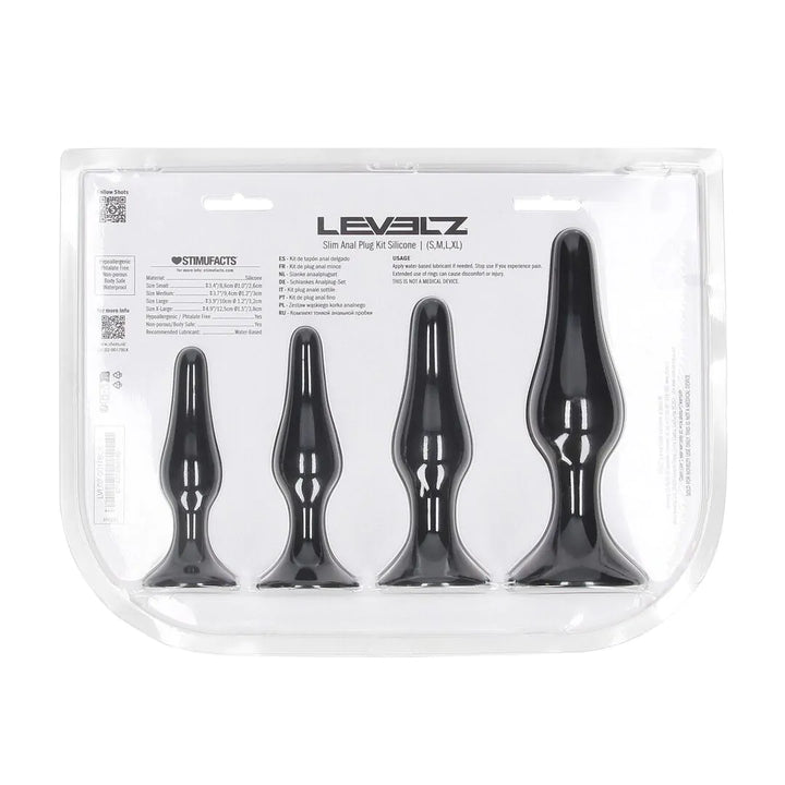 Levelz - Silikon Anal Plug Set mit 4 Plugs - S/M/L/XL schwarz