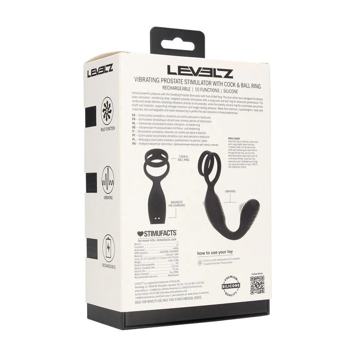 Levelz - Vibrierender Prostatastimulator mit Hoden- und Penisring schwarz