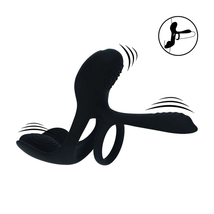 Levelz - Penisring mit Vaginal-, Klitoris- und Perineumsstimulator schwarz