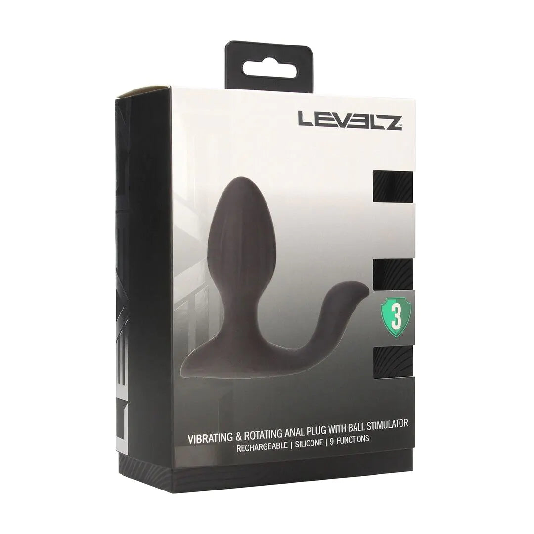 Levelz - Geriffelter Analplug mit Rotations-/Vibrationsfunktion und Perineumsvibrator schwarz