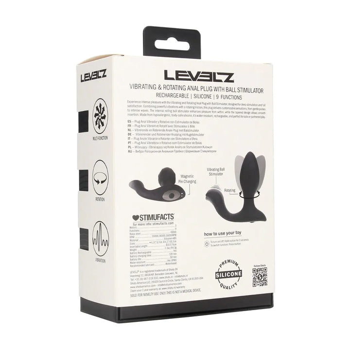 Levelz - Geriffelter Analplug mit Rotations-/Vibrationsfunktion und Perineumsvibrator schwarz