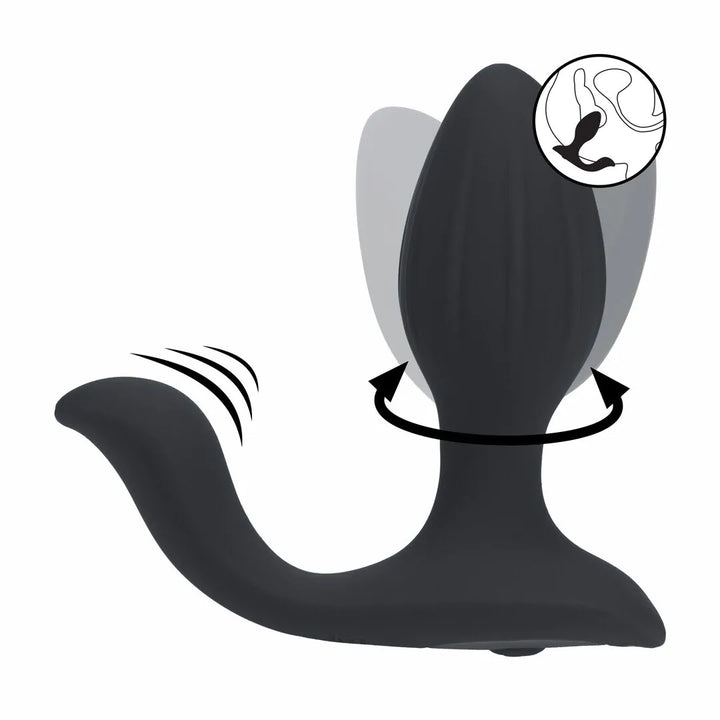 Levelz - Geriffelter Analplug mit Rotations-/Vibrationsfunktion und Perineumsvibrator schwarz