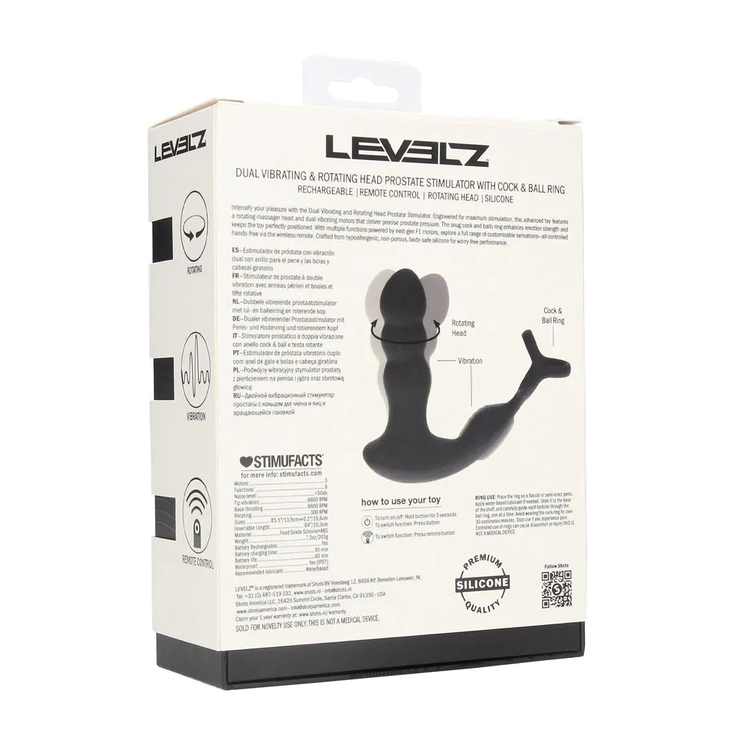 Levelz - Viebrierender und rotierender Prostata-Stimulator mit Penisring und Fernbedienung schwarz