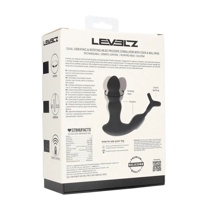 Levelz - Viebrierender und rotierender Prostata-Stimulator mit Penisring und Fernbedienung schwarz
