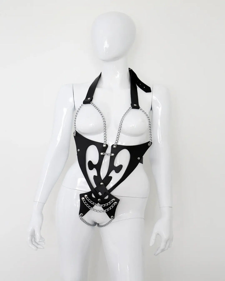 KinkySabine - Leder-Ketten Body "Amazone" schwarz