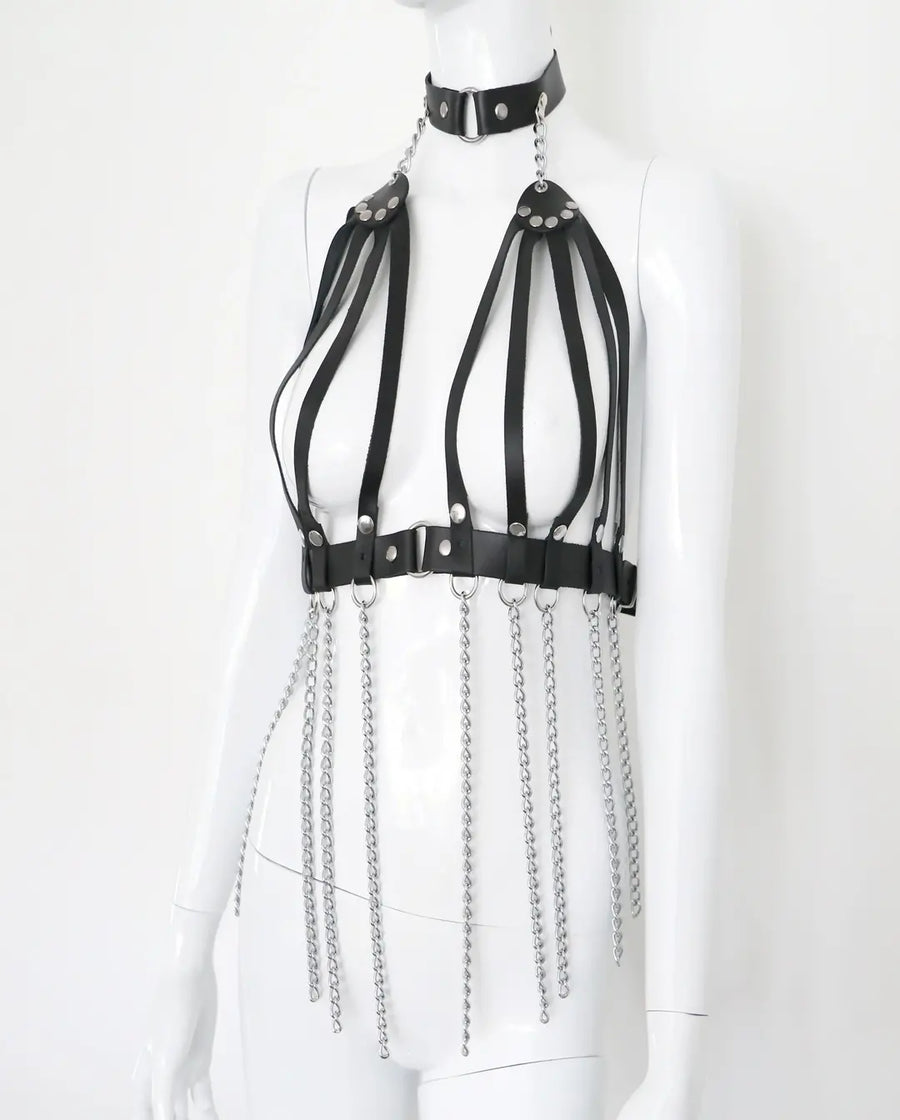 KinkySabine - Leder-BH "Chains" mit Ketten