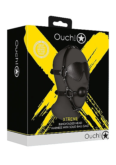 Ouch Xtreme - Blindfold Kopfgeschirr mit solidem Mundknebel Schwarz