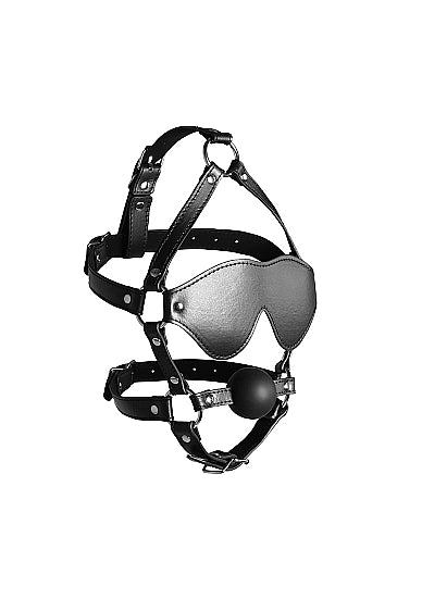 Ouch Xtreme - Blindfold Kopfgeschirr mit solidem Mundknebel Schwarz