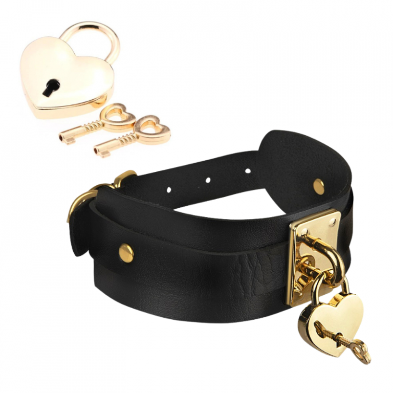 Kinky Diva Herzschloss-Halsband Schwarz/Gold – Detail