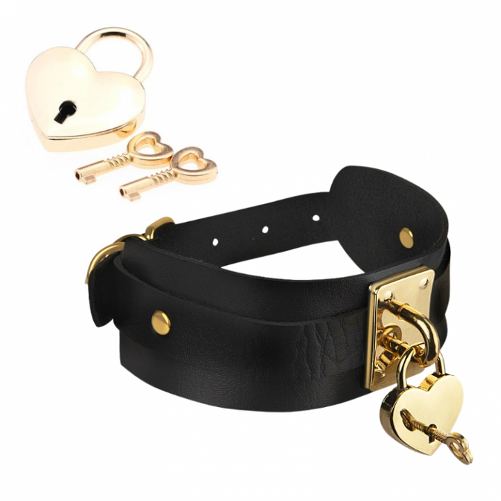 Kinky Diva Herzschloss-Halsband Schwarz/Gold – Detail