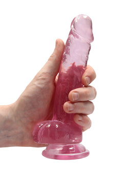 RealRock Dildo 17cm Pink mit Hodensack - Crystal Clear