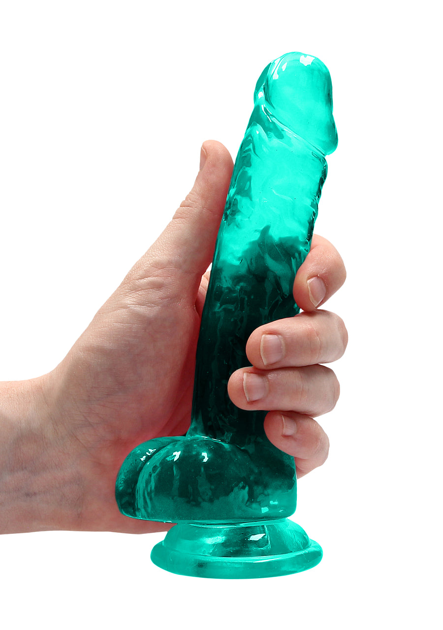 RealRock Dildo 18cm Grün mit Hodensack - Crystal Clear