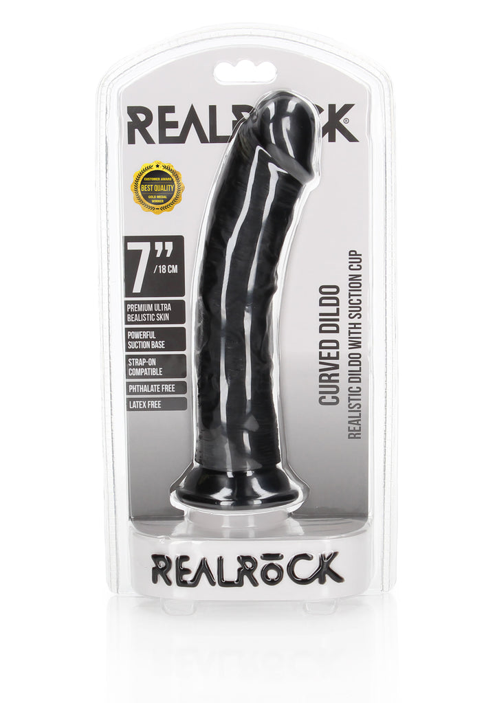 RealRock - Dildo gekrümmt ohne Hodensack Ultra Realistic Skin 18,00cm schwarz