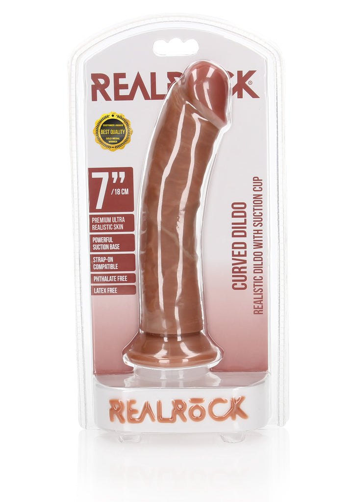 RealRock - Dildo gekrümmt ohne Hodensack Ultra Realistic Skin 18,00cm braun