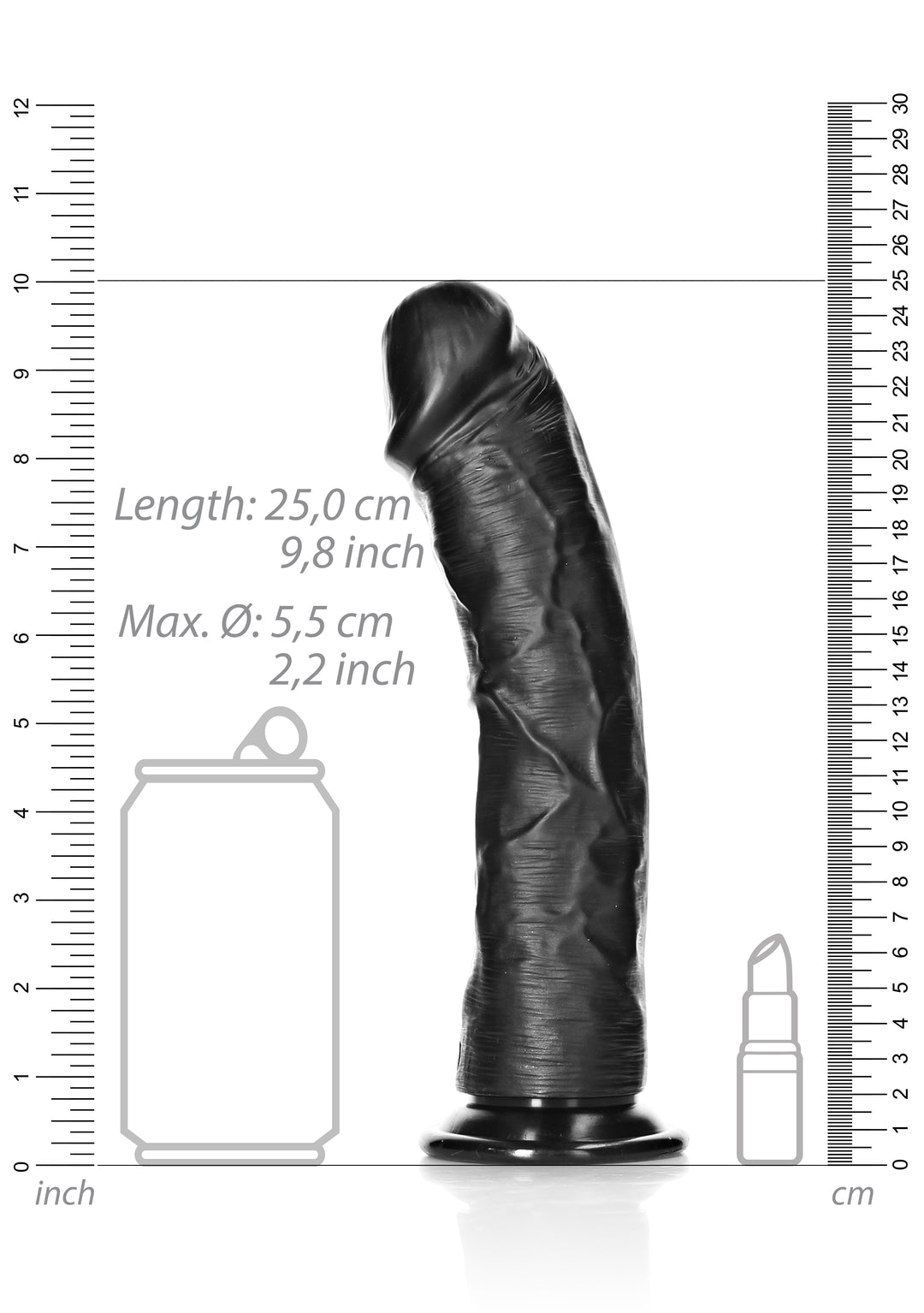 RealRock - Dildo gekrümmt ohne Hodensack Ultra Realistic Skin 23,00cm schwarz