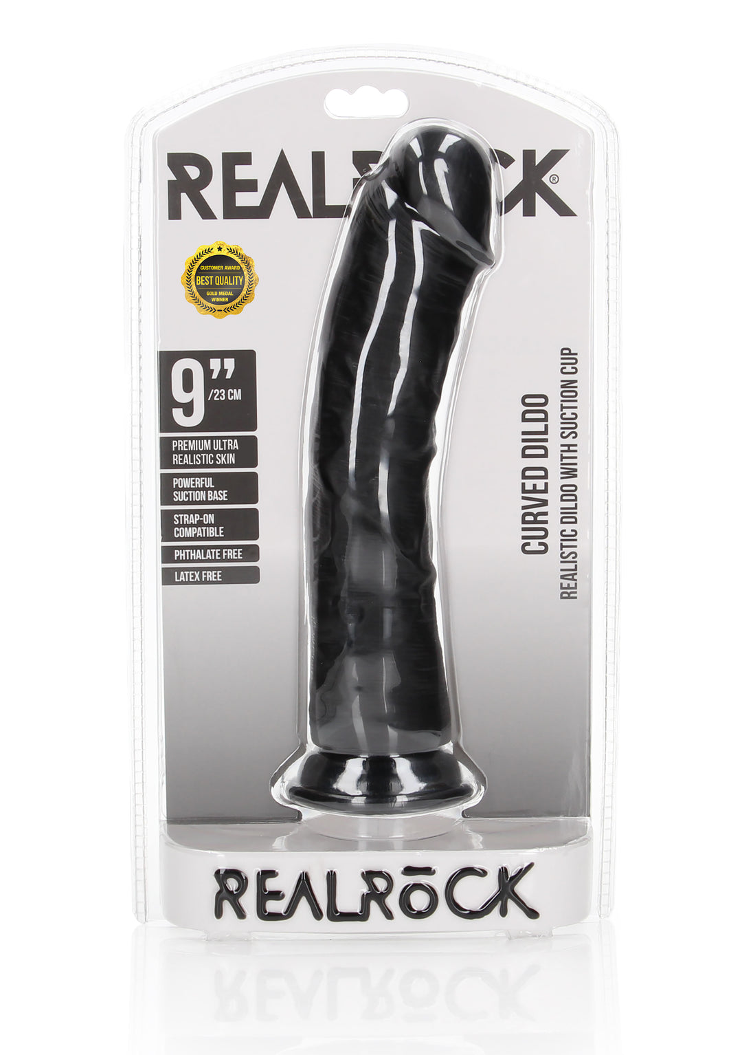 RealRock - Dildo gekrümmt ohne Hodensack Ultra Realistic Skin 23,00cm schwarz