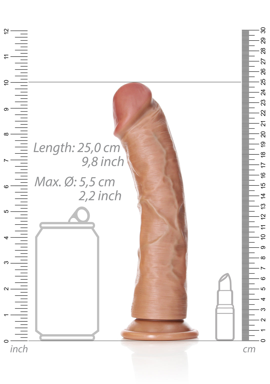 RealRock - Dildo gekrümmt ohne Hodensack Ultra Realistic Skin 23,00cm braun