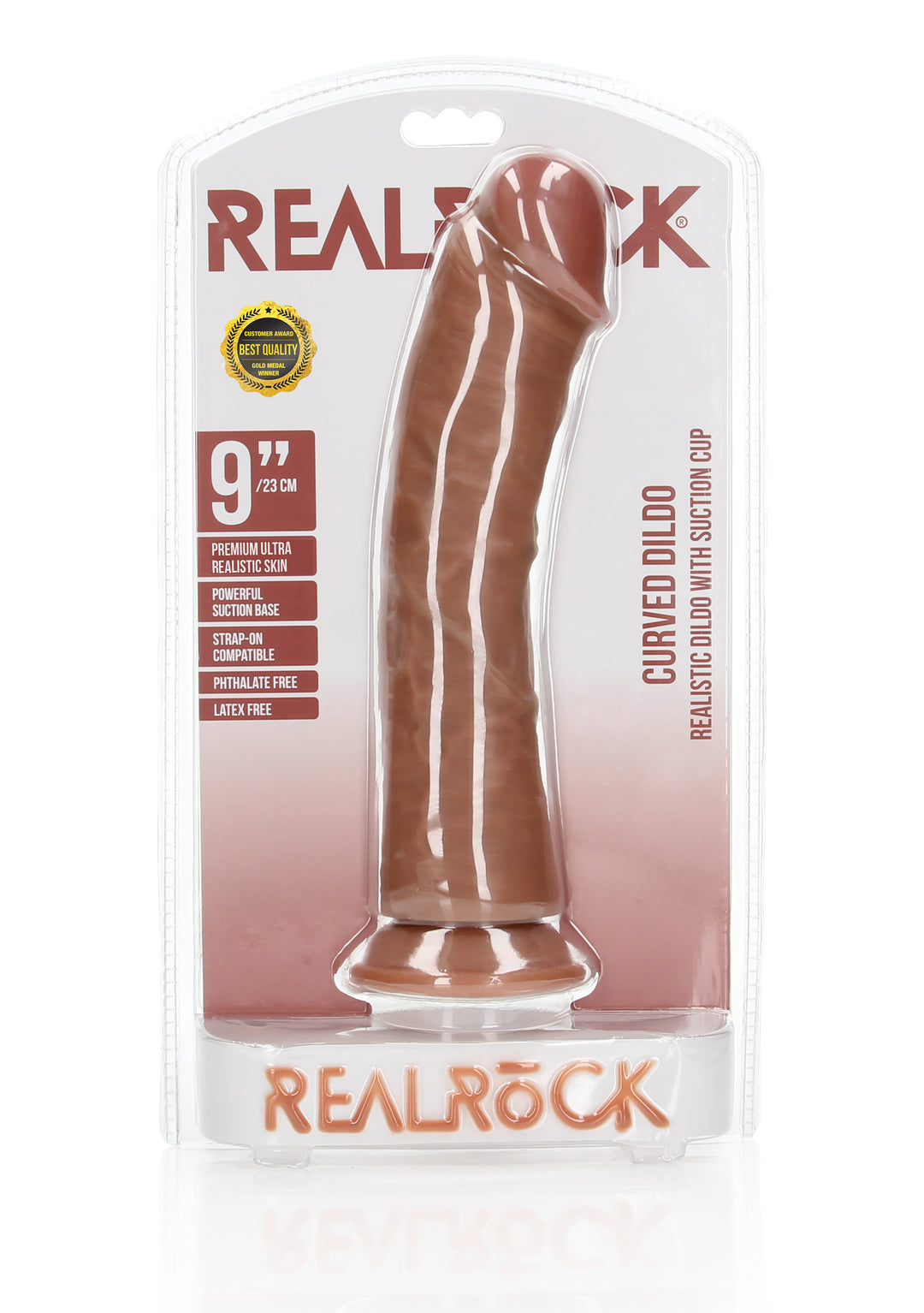 RealRock - Dildo gekrümmt ohne Hodensack Ultra Realistic Skin 23,00cm braun