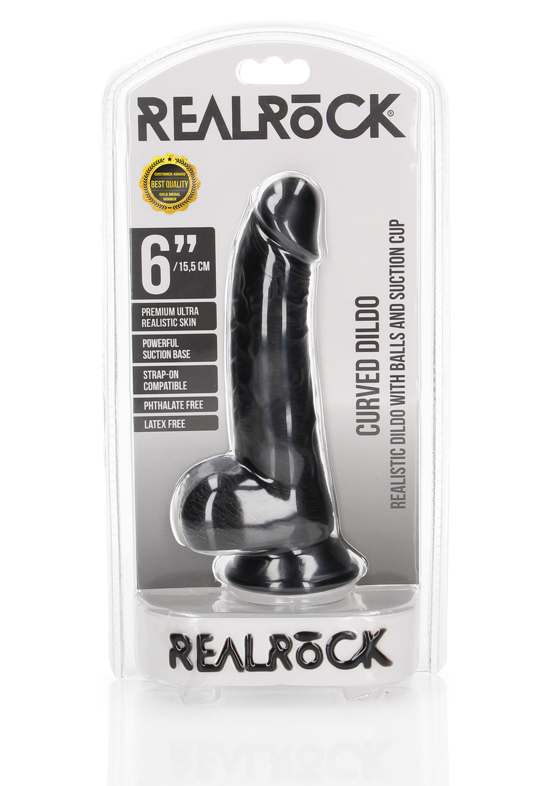 RealRock - Dildo gekrümmt mit Hodensack 17,00cm schwarz