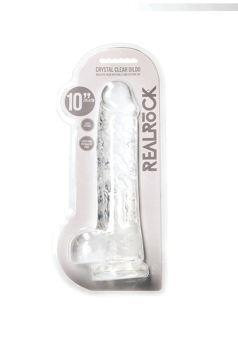 RealRock - realistischer Dildo mit Hodensack 25,40 cm klar