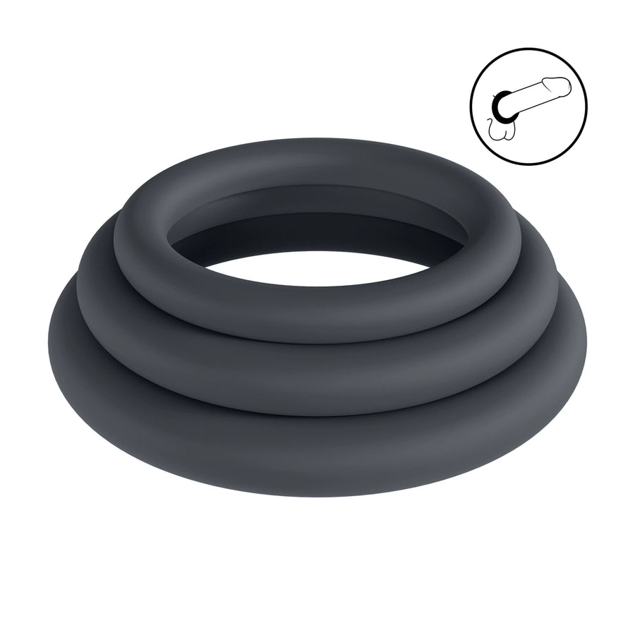Levelz - Klassisches Silikon Penisring-Set XS/S/M schwarz