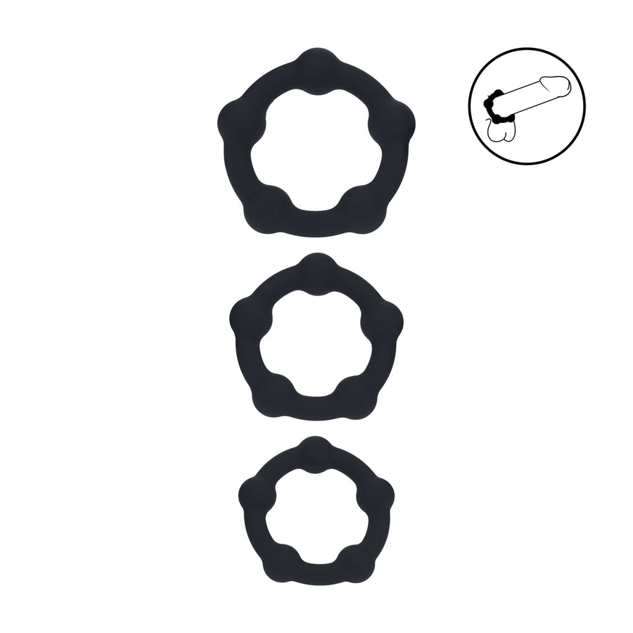 Levelz - Perlen Silikon Penisring Set S/M/L schwarz