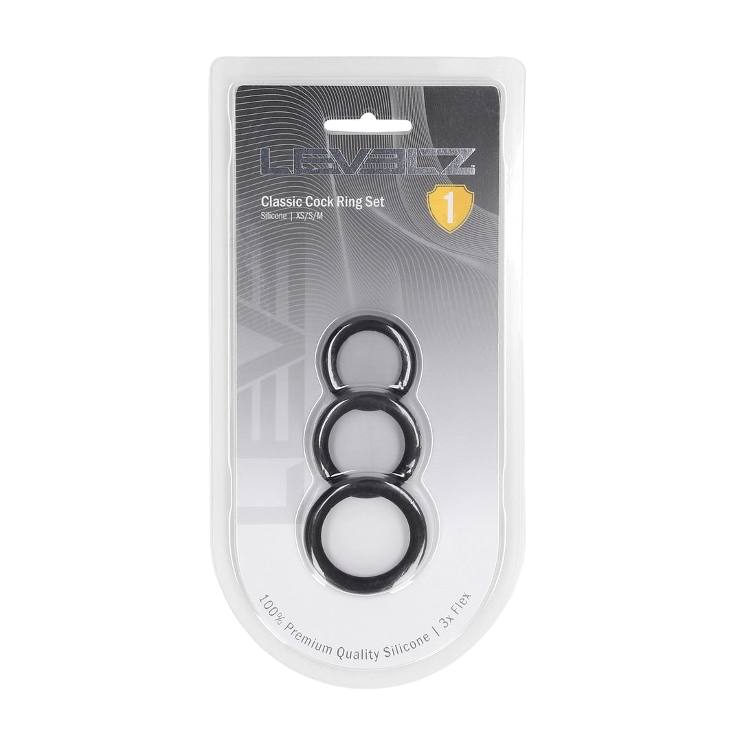 Levelz - Klassisches Silikon Penisring-Set XS/S/M schwarz