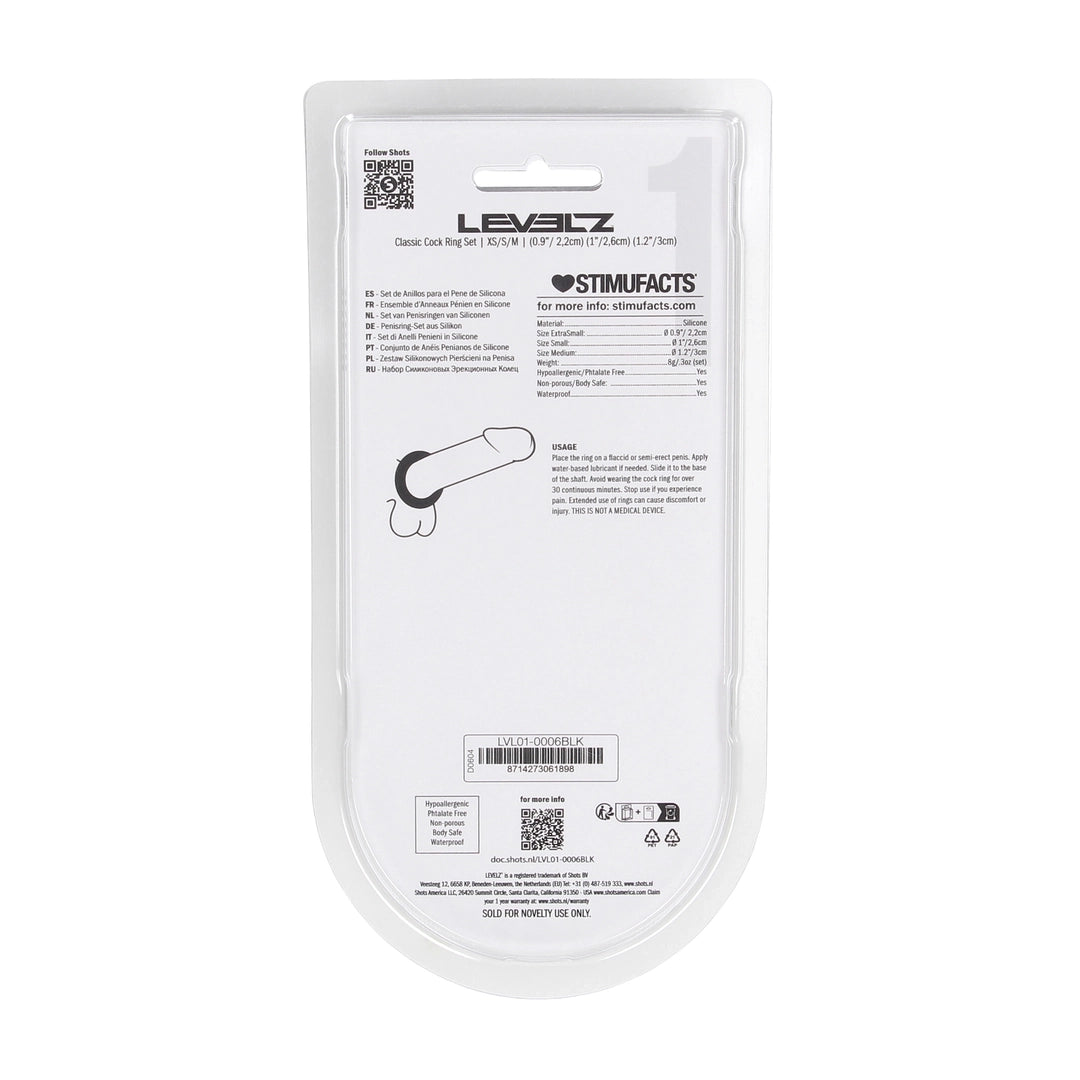 Levelz - Klassisches Silikon Penisring-Set XS/S/M schwarz