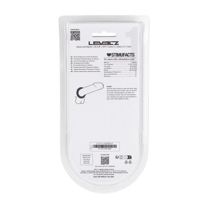 Levelz - Klassisches Silikon Penisring-Set XS/S/M schwarz