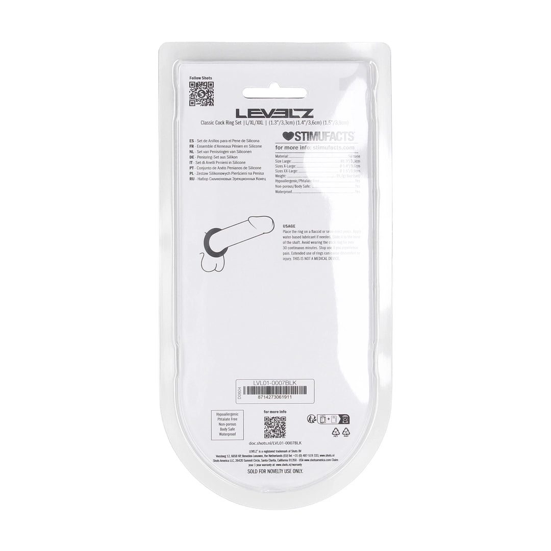 Levelz - Klassisches Silikon Penisring-Set L/XL/XXL schwarz