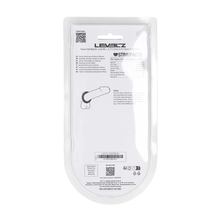 Levelz - Klassisches Silikon Penisring-Set L/XL/XXL schwarz