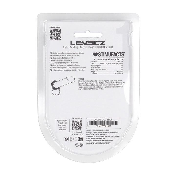 Levelz - Perlen Silikon Penisring L 45mm schwarz