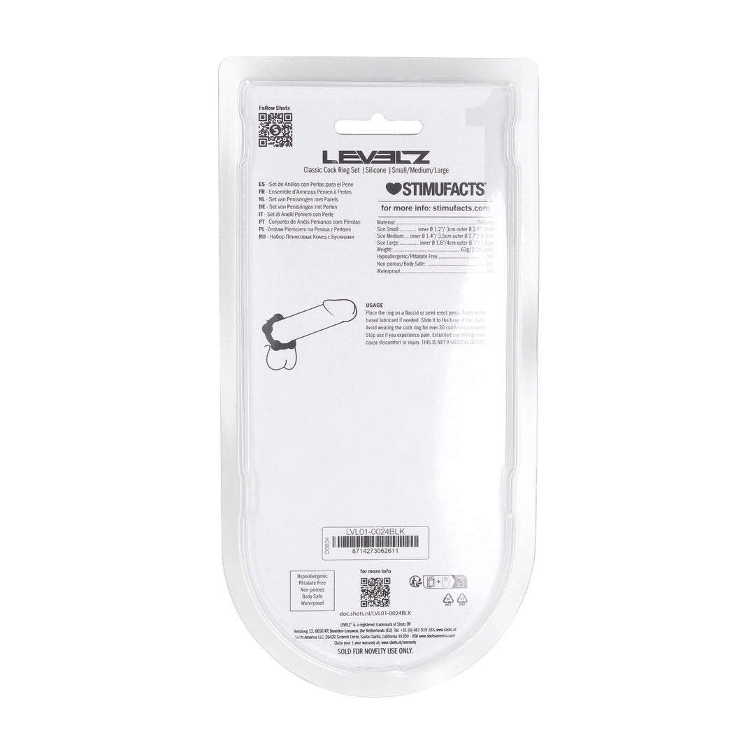 Levelz - Perlen Silikon Penisring Set S/M/L schwarz