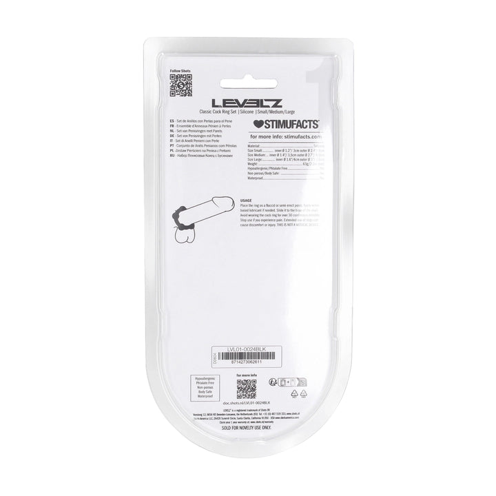 Levelz - Perlen Silikon Penisring Set S/M/L schwarz