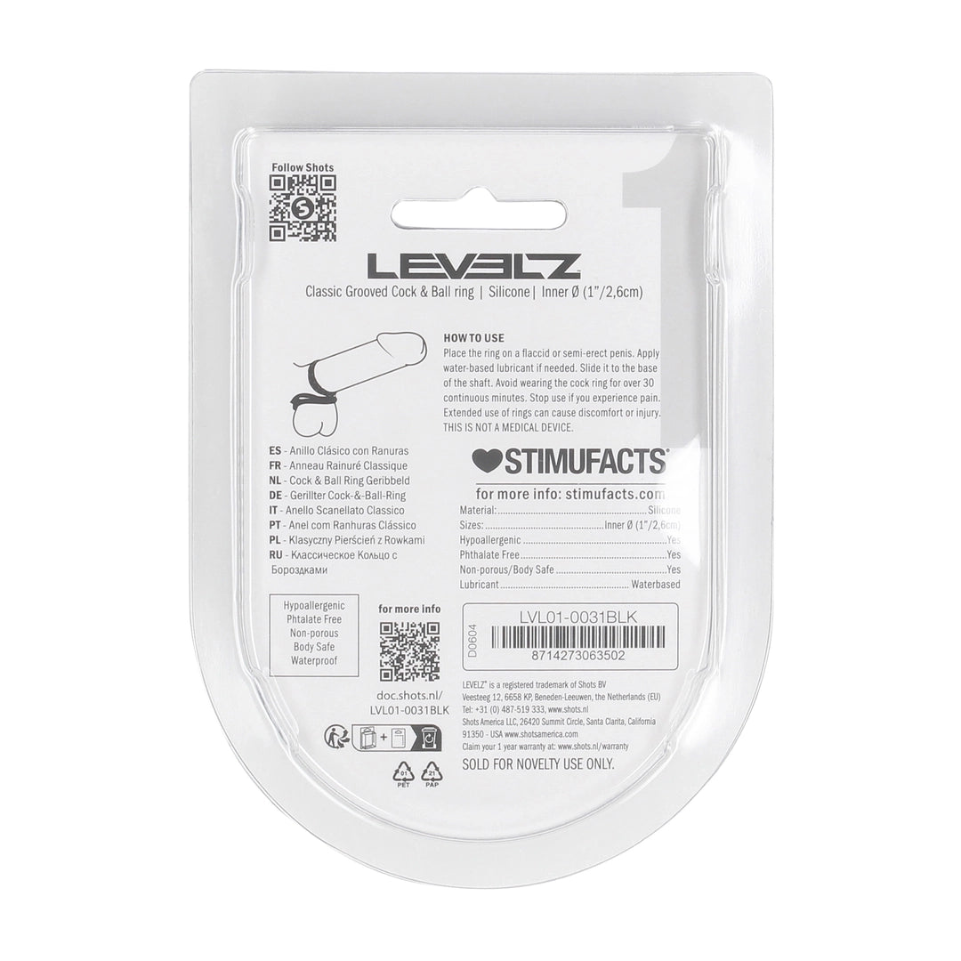 Levelz - Klassischer gerippter Penis- und Hodenring schwarz