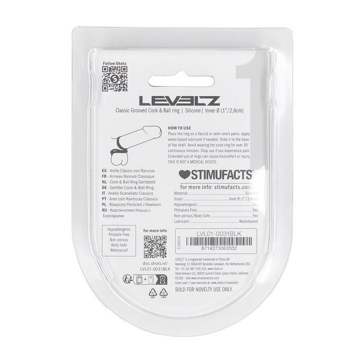 Levelz - Klassischer gerippter Penis- und Hodenring schwarz