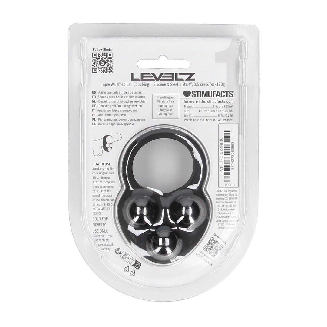 Levelz - Penisring mit 3 Gewichtskugeln schwarz