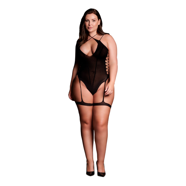 Body "Metis" mit gekreuztem Ausschnitt und Strumpfbändern von Le Désir schwarz Queensize