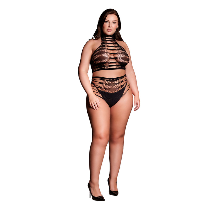Carpo XLVI – Zweiteiliges Set mit Turtleneck, Crop-Top und Höschen von Le Désir schwarz Queensize