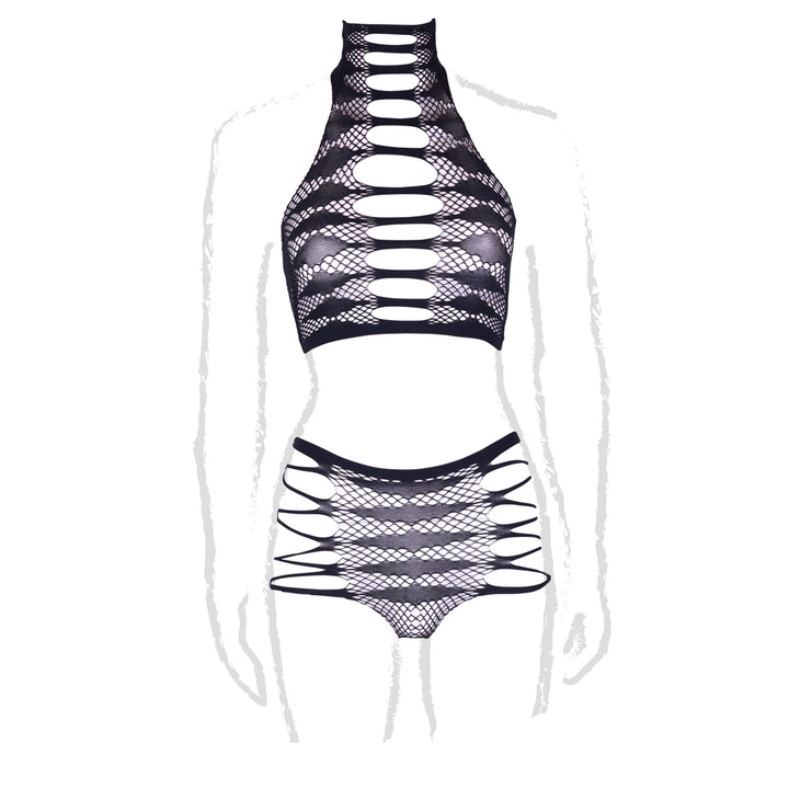 Carpo XLVI – Zweiteiliges Set mit Turtleneck, Crop-Top und Höschen von Le Désir schwarz Queensize