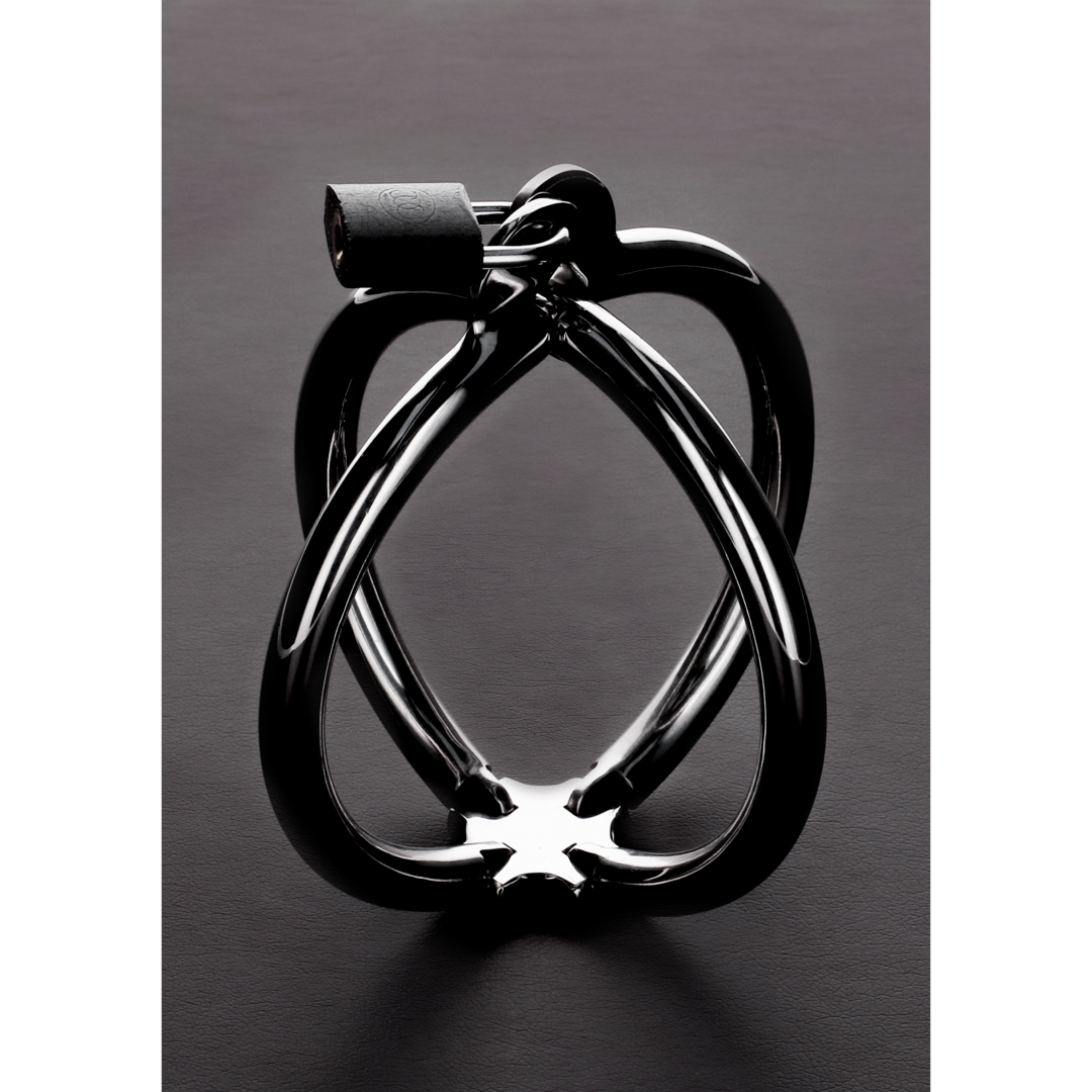 Shots Steel   "Criss Cross" Handschellen Edelstahl, silber-1, Default Title – Hauptansicht: verführerisch präsentiert