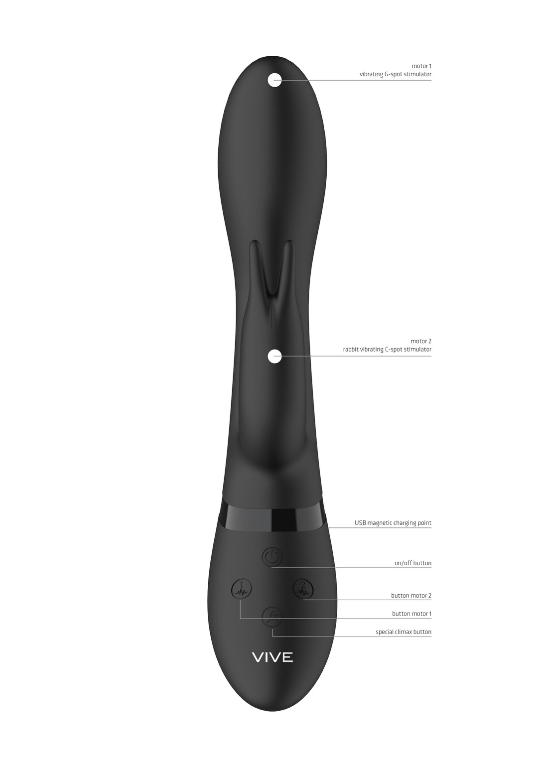 VIVE - "Zosia" klassischer G-Punkt Rabbit Vibrator - schwarz