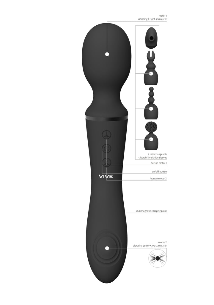 VIVE - Nami - Wand Vibrator mit Aufsätzen - schwarz